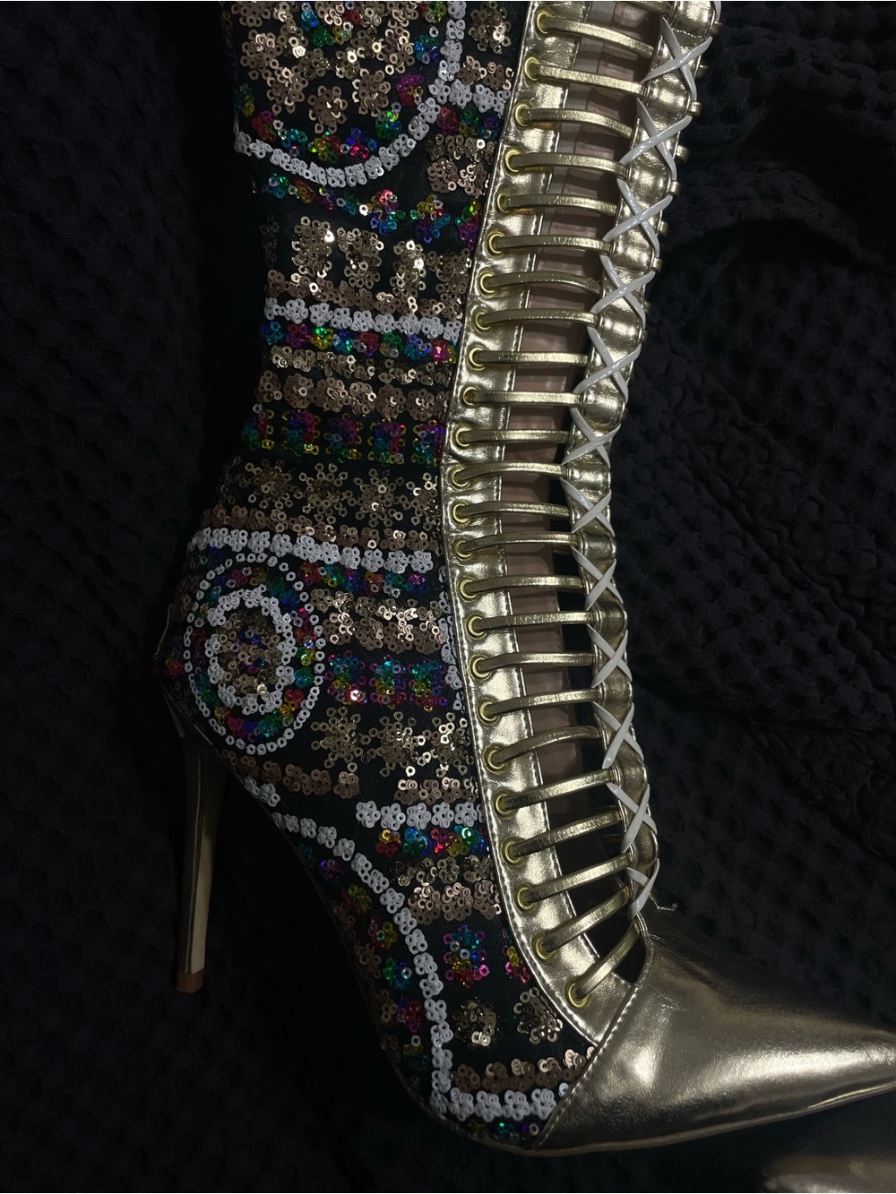 Sequin embossed, gold thigh Stiletto Boots - Women - Picture 4 of 13